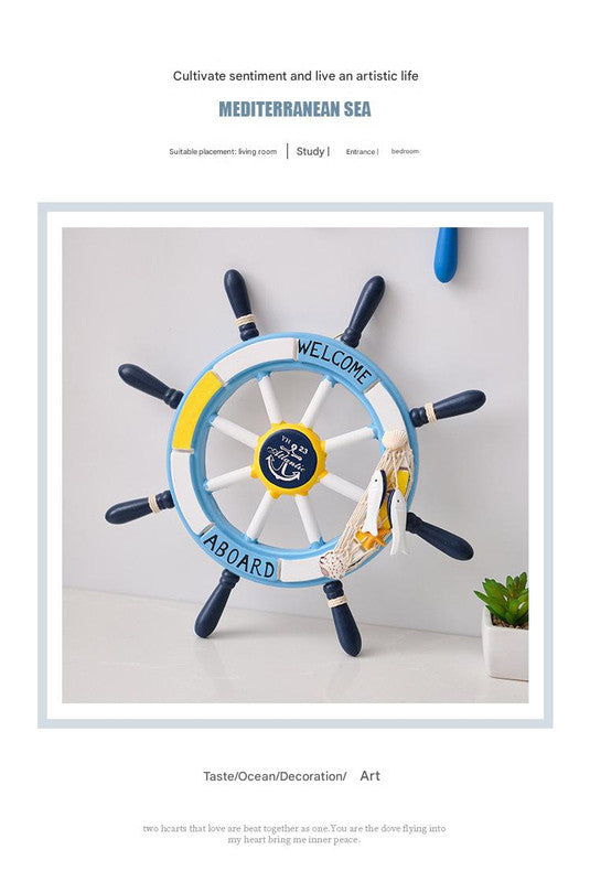 Nautical Wooden Rudder Wall Decor - 34cm Coastal Home Decor Accent (Blue and white rudder) - Image 2
