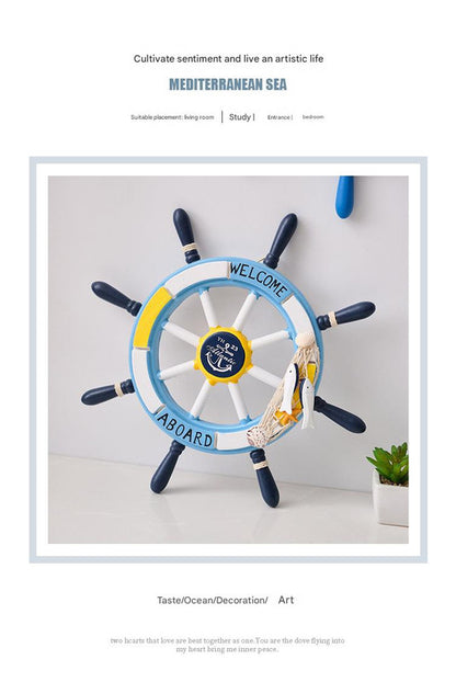 Nautical Wooden Rudder Wall Decor - 34cm Coastal Home Decor Accent (Blue and white rudder) - Image 2
