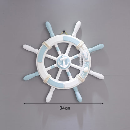 Nautical Wooden Rudder Wall Decor - 34cm Coastal Home Decor Accent (Anchor net rudder)