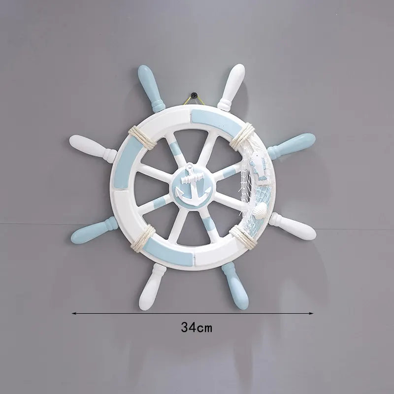 Nautical Wooden Rudder Wall Decor - 34cm Coastal Home Decor Accent (Anchor net rudder)