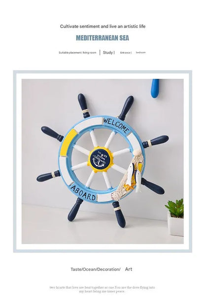 Nautical Wooden Rudder Wall Decor - 34cm Coastal Home Decor Accent (Anchor net rudder) - Image 2