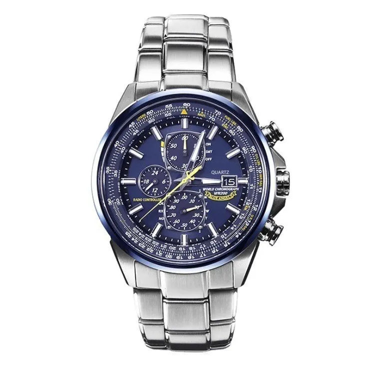 Steel strip blue surface Elegant Men's Quartz Chronograph Watch with 42mm Case and Perpetual Calendar