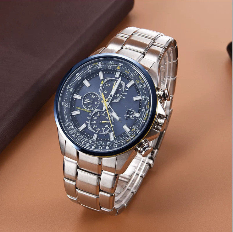 Steel strip blue surface Elegant Men's Quartz Chronograph Watch with 42mm Case and Perpetual Calendar - Image 2