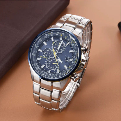 Steel strip blue surface Elegant Men's Quartz Chronograph Watch with 42mm Case and Perpetual Calendar - Image 2