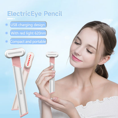 Rose Gold Electric Eye Massager Pen with Red & Blue Light Therapy - Heated Vibration Wand - Image 2