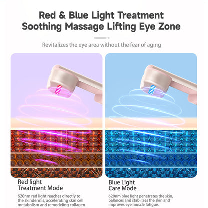 Rose Gold Electric Eye Massager Pen with Red & Blue Light Therapy - Heated Vibration Wand - Image 3