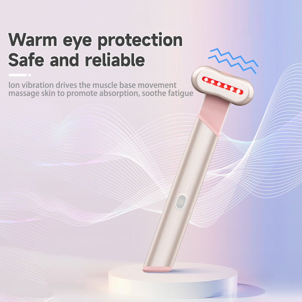 Rose Gold Electric Eye Massager Pen with Red & Blue Light Therapy - Heated Vibration Wand - Image 4
