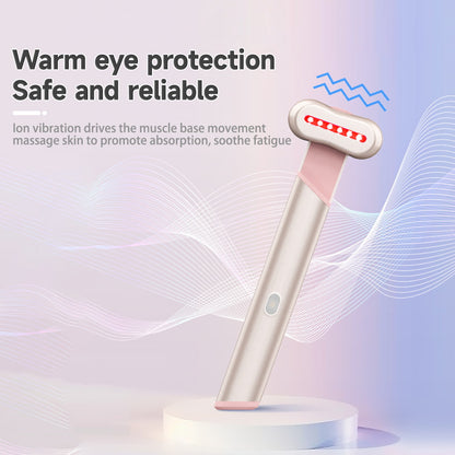 Rose Gold Electric Eye Massager Pen with Red & Blue Light Therapy - Heated Vibration Wand - Image 4