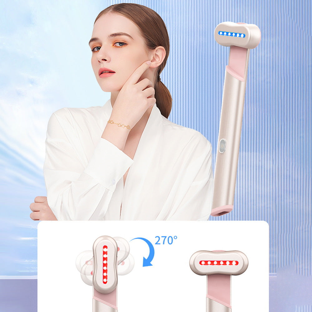 Rose Gold Electric Eye Massager Pen with Red & Blue Light Therapy - Heated Vibration Wand - Image 5