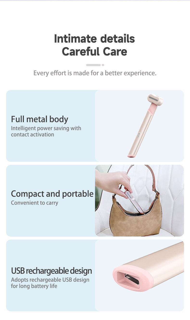 Rose Gold Electric Eye Massager Pen with Red & Blue Light Therapy - Heated Vibration Wand - Image 7