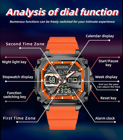 Black Men's Dual Display Watch - Dual Time Digital Analog Waterproof Sports Watch - Image 2
