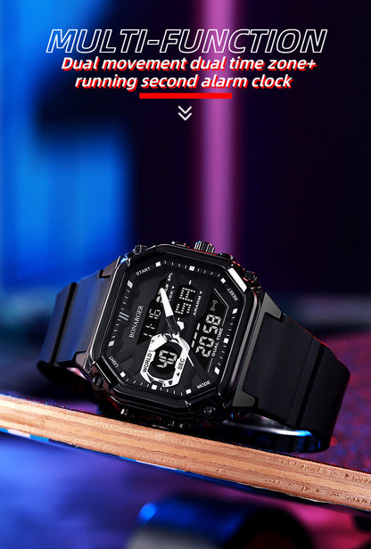 Black Men's Dual Display Watch - Dual Time Digital Analog Waterproof Sports Watch - Image 3