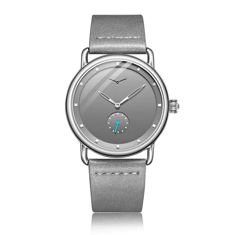 Silver Elegant Men's Watch with Leather Band - Small Seconds, Onion Crown Detail