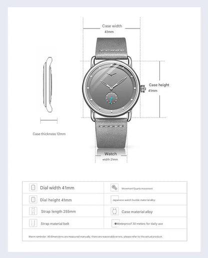 Silver Elegant Men's Watch with Leather Band - Small Seconds, Onion Crown Detail - Image 5
