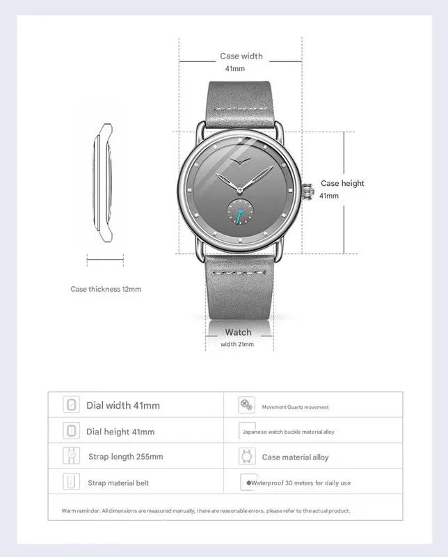 Brown Elegant Men's Watch with Leather Band - Small Seconds, Onion Crown Detail - Image 5