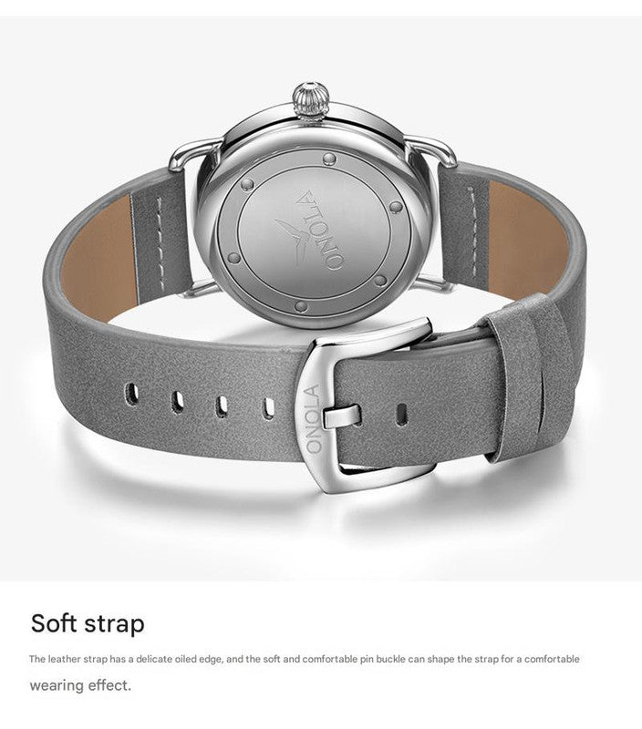 Rose shell white flour Elegant Men's Watch with Leather Band - Small Seconds, Onion Crown Detail - Image 4