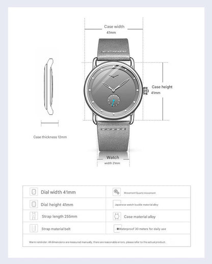 Rose shell white flour Elegant Men's Watch with Leather Band - Small Seconds, Onion Crown Detail - Image 5