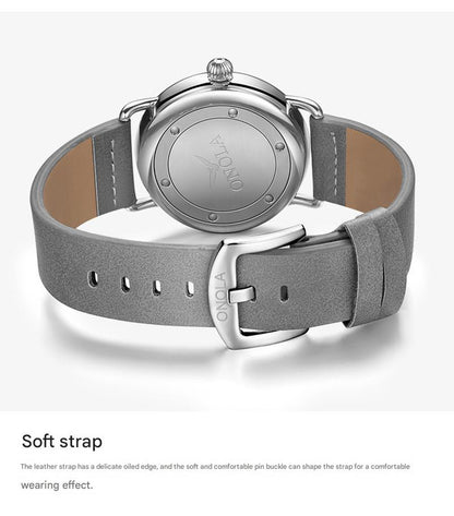 Brown belt black surface Elegant Men's Watch with Leather Band - Small Seconds, Onion Crown Detail - Image 4