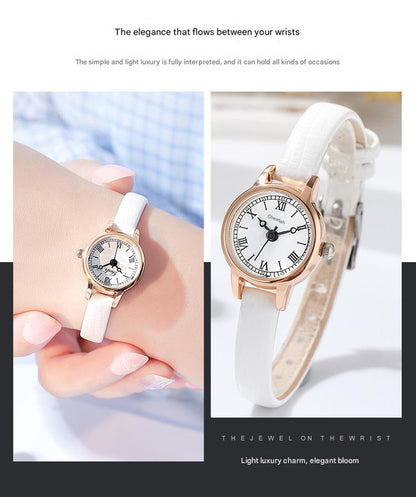 Rose shell white plate leucorrhea Delicate Women's Watch - 20mm Roman Numeral Dial, Leather Strap - Image 2