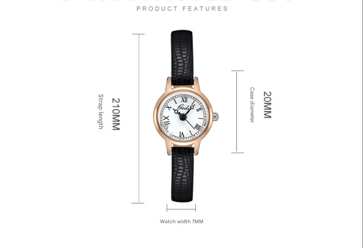 Rose Shell White Plate Green Belt Delicate Women's Watch - 20mm Roman Numeral Dial, Leather Strap - Image 4
