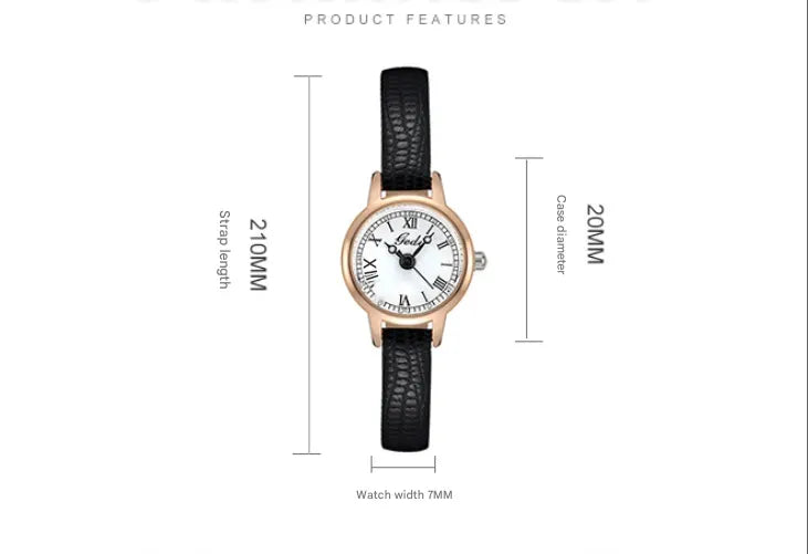 Rose shell white plate black belt Delicate Women's Watch - 20mm Roman Numeral Dial, Leather Strap - Image 4