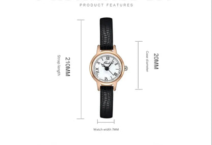 Rose shell white plate black belt Delicate Women's Watch - 20mm Roman Numeral Dial, Leather Strap - Image 4