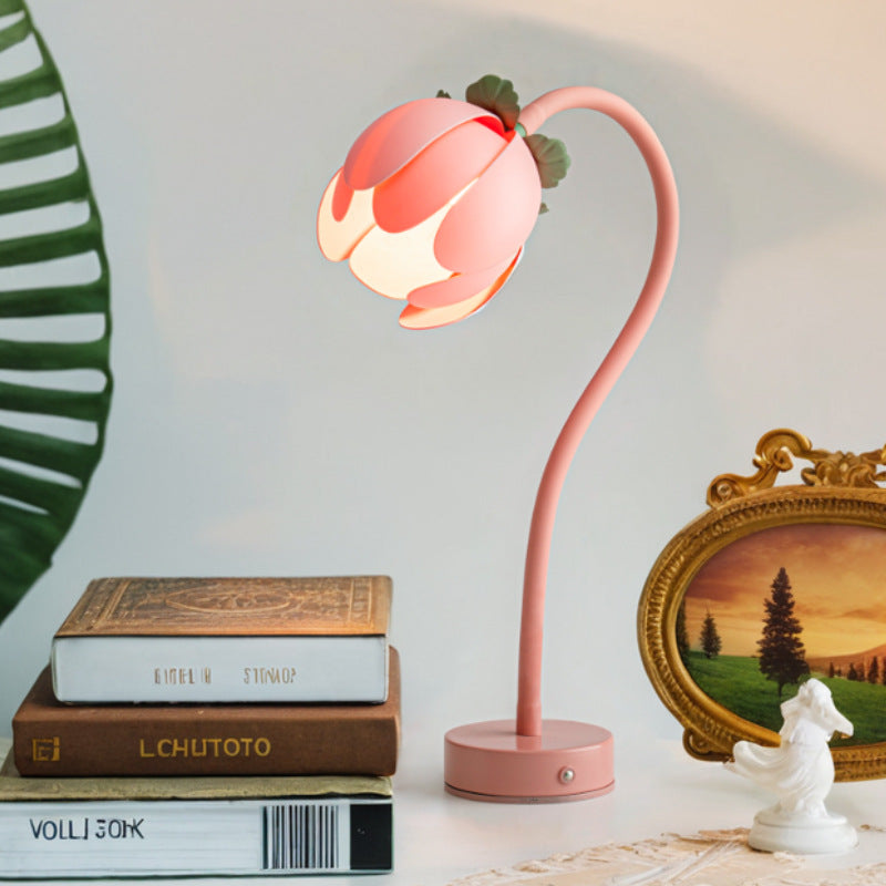 Pink LED Tulip Desk Lamp - Flexible Gooseneck, Decorative Flower Table Light - Image 2
