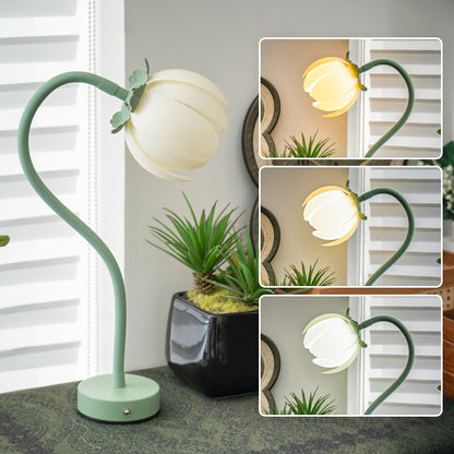 Green LED Tulip Desk Lamp - Flexible Gooseneck, Decorative Flower Table Light - Image 2