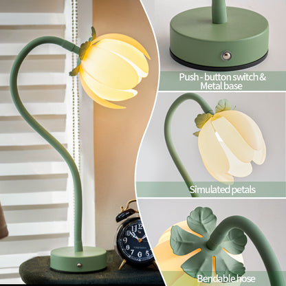 Green LED Tulip Desk Lamp - Flexible Gooseneck, Decorative Flower Table Light - Image 3