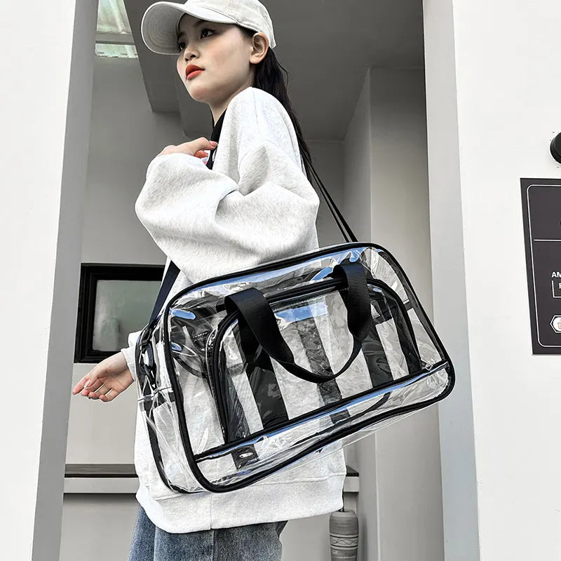 Black transparent Multi-Purpose Clear PVC Bag - Travel, Fitness, Storage Tote (42x26x15cm)