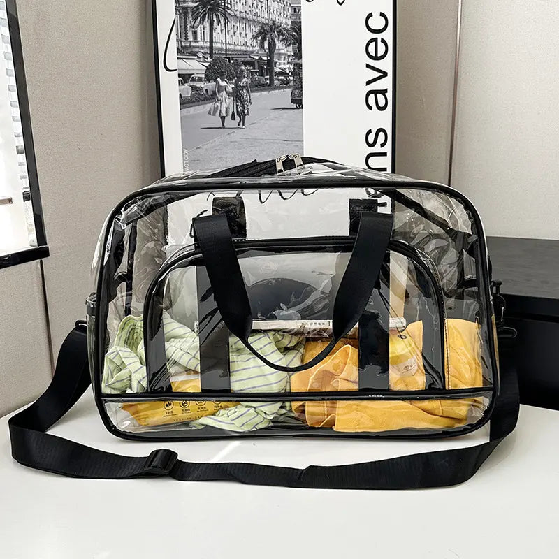 Black transparent Multi-Purpose Clear PVC Bag - Travel, Fitness, Storage Tote (42x26x15cm) - Image 2