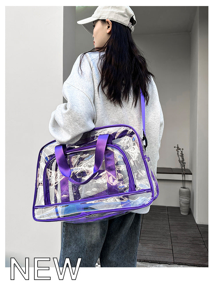 Purple transparent Multi-Purpose Clear PVC Bag - Travel, Fitness, Storage Tote (42x26x15cm) - Image 2