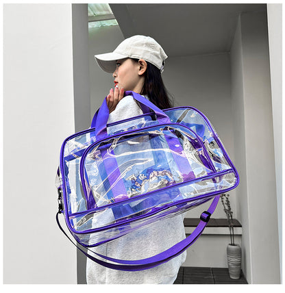 Purple transparent Multi-Purpose Clear PVC Bag - Travel, Fitness, Storage Tote (42x26x15cm) - Image 3