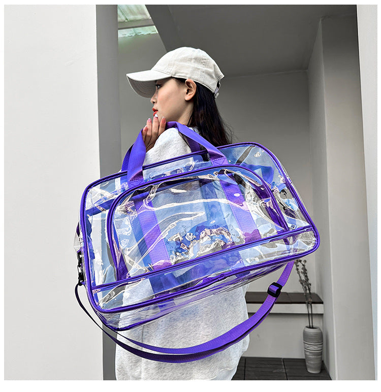 Purple transparent Multi-Purpose Clear PVC Bag - Travel, Fitness, Storage Tote (50x32x18cm) - Image 3