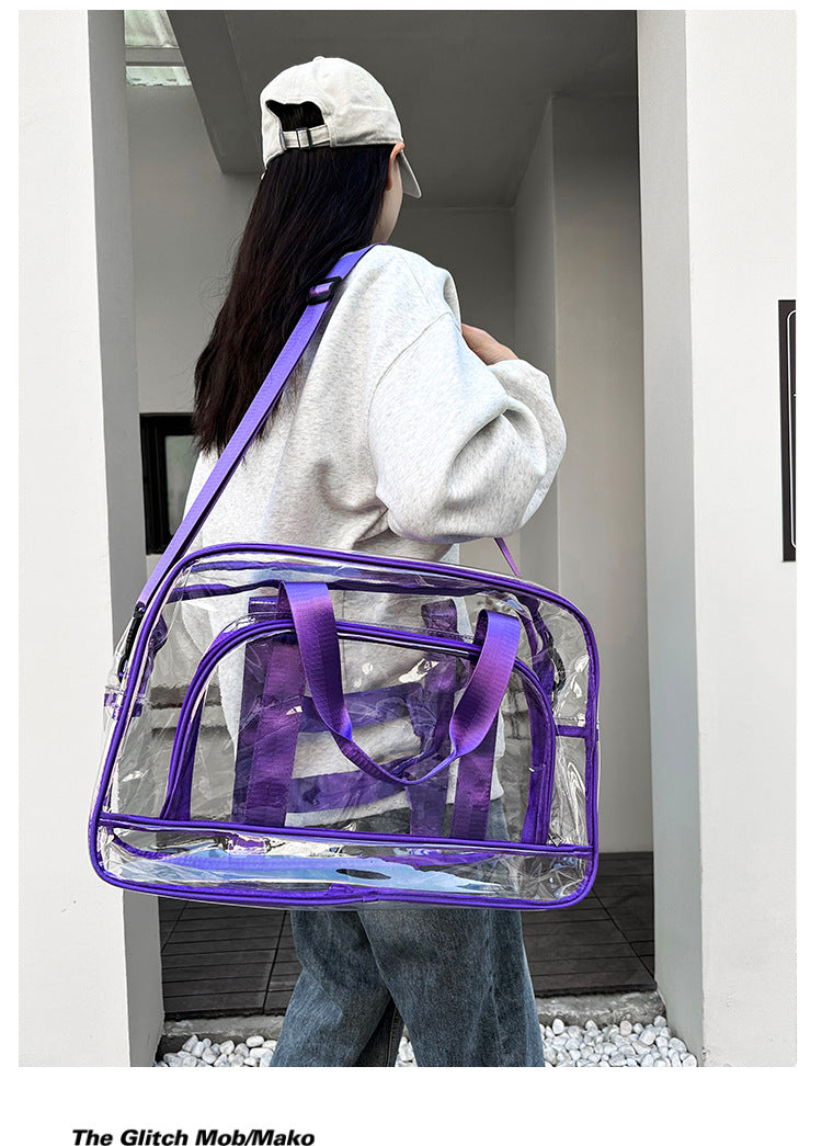 Purple transparent Multi-Purpose Clear PVC Bag - Travel, Fitness, Storage Tote (50x32x18cm) - Image 4
