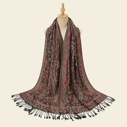 Black Elegant Retro Paisley Print Scarf for Women - Soft Fashion Shawl Wrap 185x70cm - Image 2