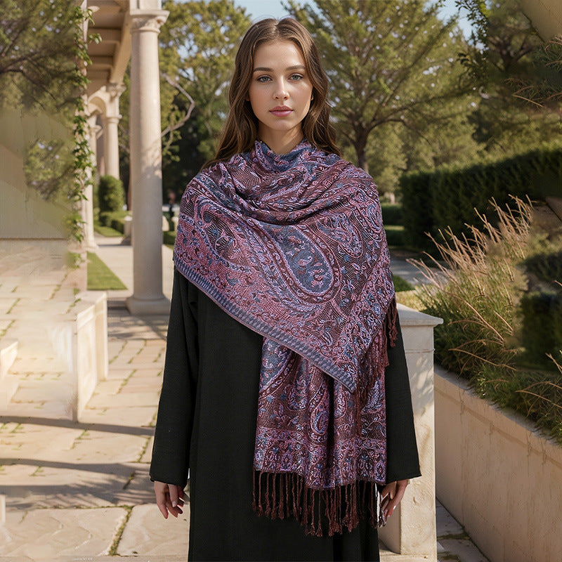 Coffee + Purple Elegant Retro Paisley Print Scarf for Women - Soft Fashion Shawl Wrap 185x70cm - Image 2
