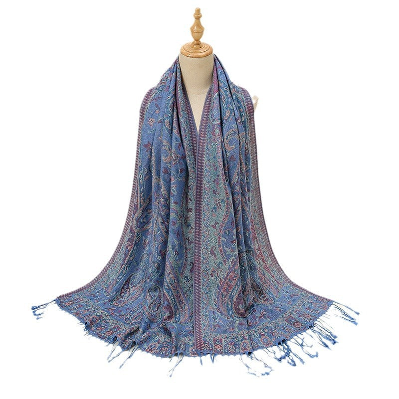 Blue Elegant Retro Paisley Print Scarf for Women - Soft Fashion Shawl Wrap 185x70cm - Image 3