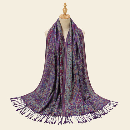 Purple Elegant Retro Paisley Print Scarf for Women - Soft Fashion Shawl Wrap 185x70cm