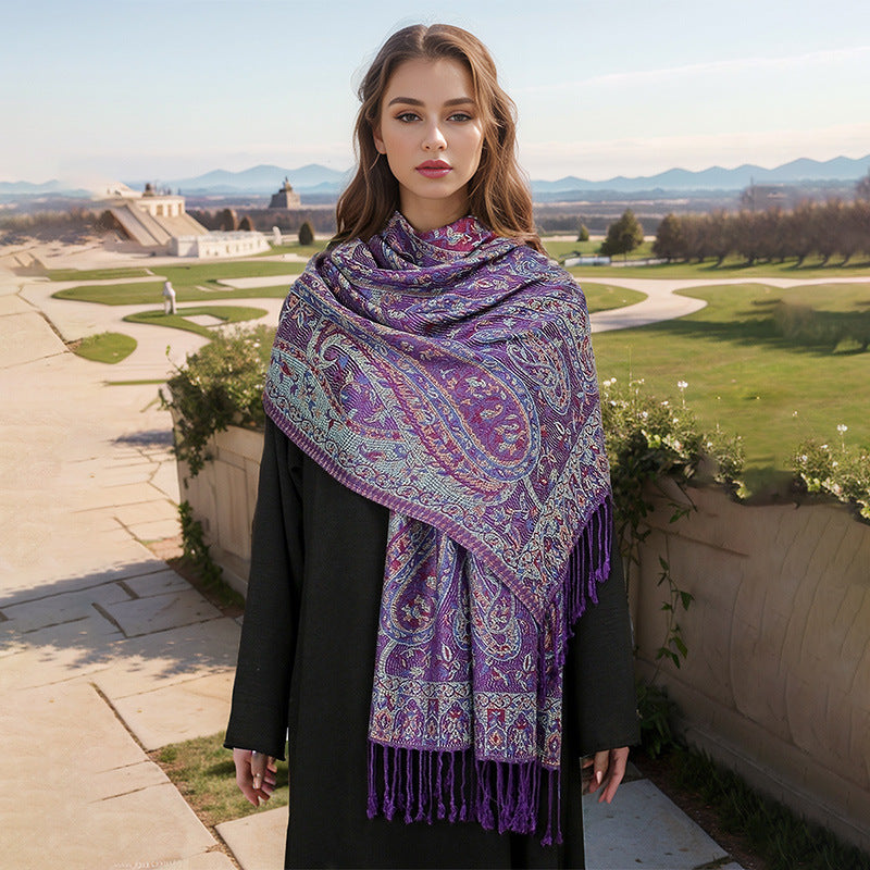 Purple Elegant Retro Paisley Print Scarf for Women - Soft Fashion Shawl Wrap 185x70cm - Image 2