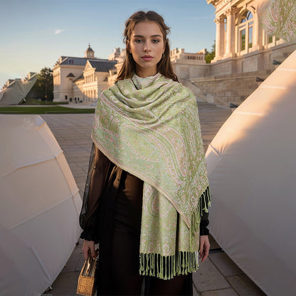 Green Elegant Retro Paisley Print Scarf for Women - Soft Fashion Shawl Wrap 185x70cm - Image 2