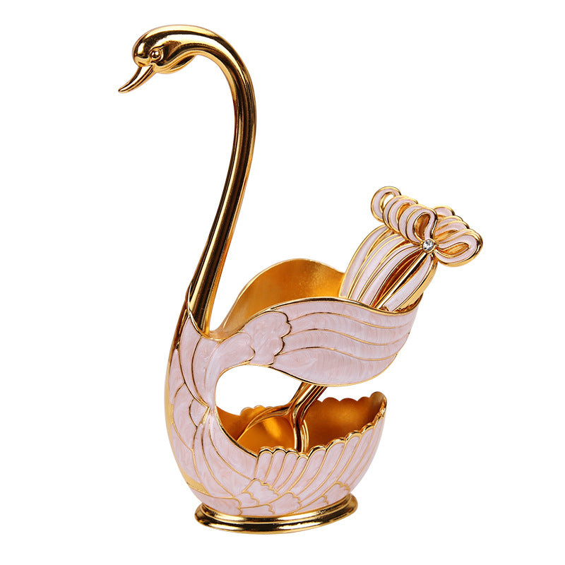 Elegant Swan Base Spoon Holder Set with 6 Coffee/Dessert Spoons(Gold and white spoon) - Image 3