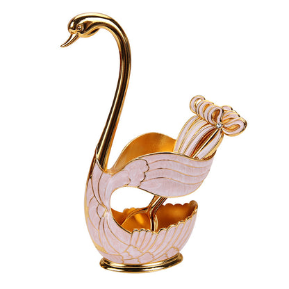 Elegant Swan Base Spoon Holder Set with 6 Coffee/Dessert Spoons(Gold and white spoon) - Image 3