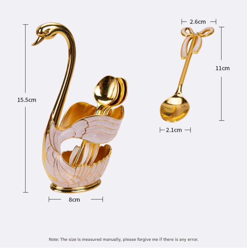 Elegant Swan Base Spoon Holder Set with 6 Coffee/Dessert Spoons(Gold and white spoon) - Image 6