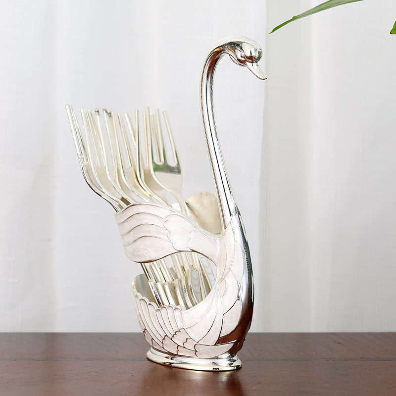 Elegant Swan Base Spoon Holder Set with 6 Coffee/Dessert Spoons(Silver fork) - Image 2