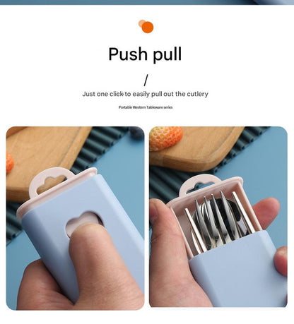 2 - pcs Light blue Reusable Travel Utensil Set with Case - 304 Stainless Steel Spoon, Fork & Chopsticks - Image 2