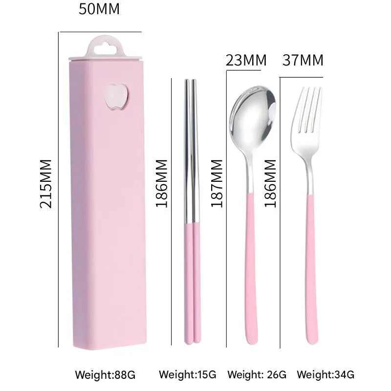 2 - pcs Pink Reusable Travel Utensil Set with Case - 304 Stainless Steel Spoon, Fork & Chopsticks