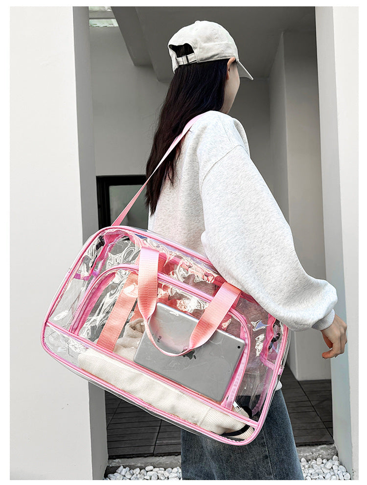 Pink transparent Multi-Purpose Clear PVC Bag - Travel, Fitness, Storage Tote (42x26x15cm) - Image 2