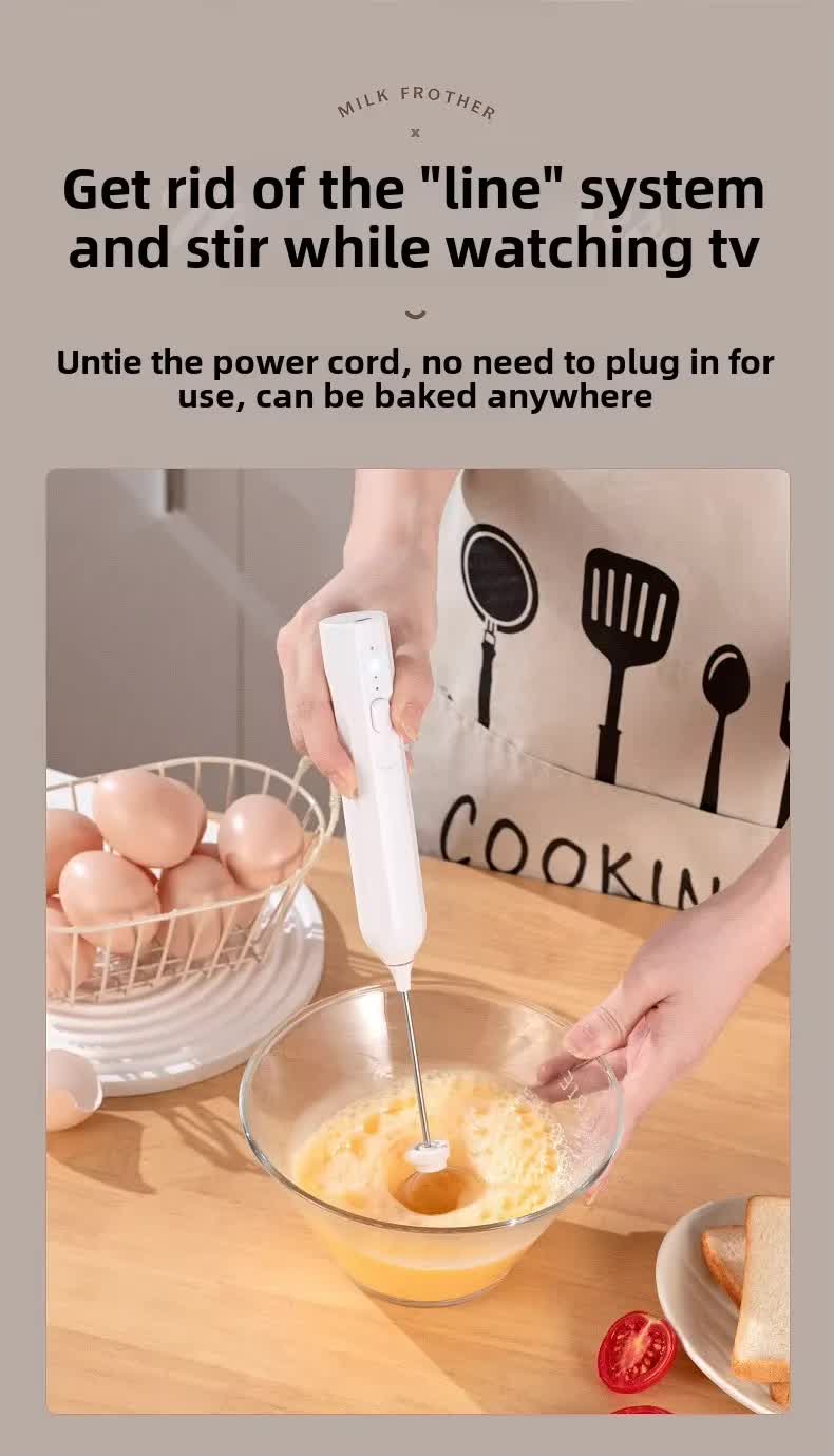 Black Mini Hand Mixer with Frother & Balloon Whisk Heads - Rechargeable Kitchen Tool - Image 2