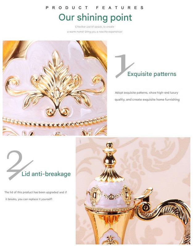 Elegant Gold Metal Serving Set - Decanter, 6 Cups, Tray (Gold blue) - Image 2